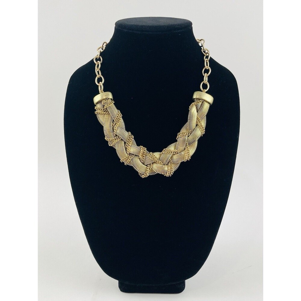 Ann Taylor Loft Braided Chunky Gold tone Necklace Metal Chain Snake End Caps SKA